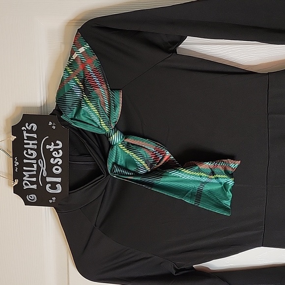 Cellabie Mock Neck Dress Black Green Plaid Small New Christmas - Picture 3 of 7